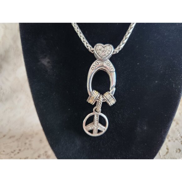 EUC Brighton Reversible Charm Necklace Silver-Tone Love & Peace Pendant - Picture 2 of 5